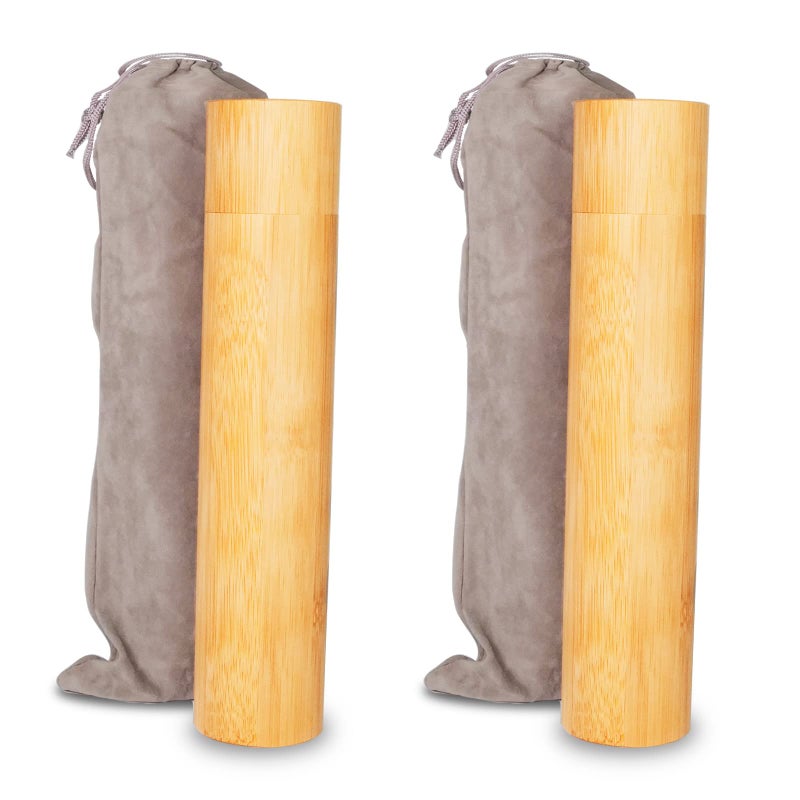 AODIYA Set of 2 Small Bamboo Scattering Urn Tubes and Gray Velvet Bags for Spreading Human Male Female Pet Dog Cat Cremation Ashes - Image 1
